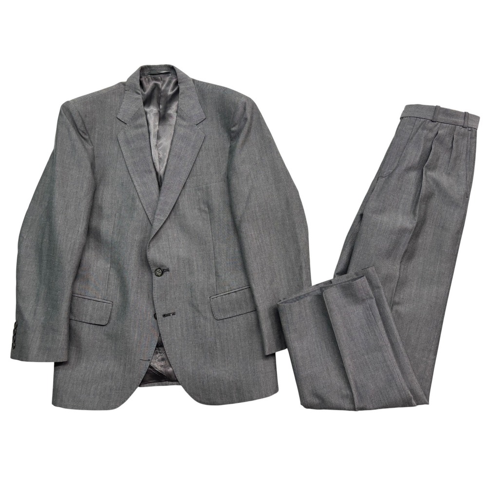 vtg Alexandre UK Bespoke Custom 38S 29x30 Gray Nailhead Tweed 2pc Pant Suit